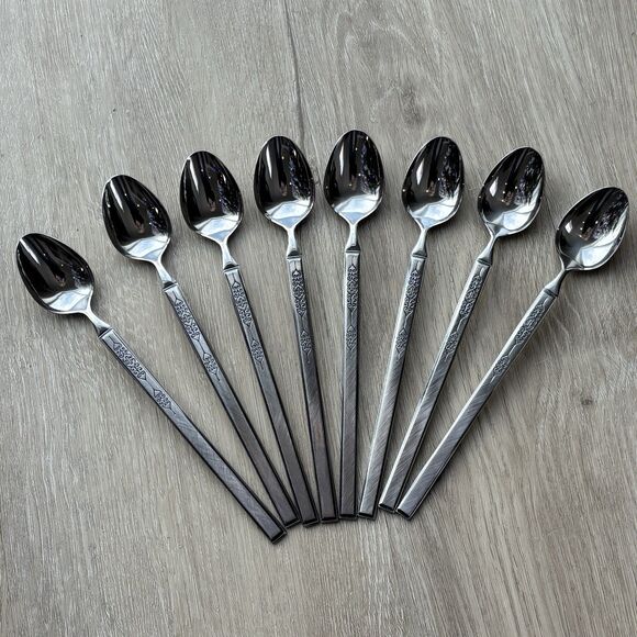 Vintage Salem Stainless Scrolls Iced Tea Spoons 7.5" Set of 8 Japan MCM Rare - Picture 3 of 14